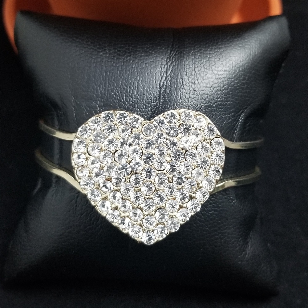 Big Heart Rhinestone Bangle Bracelet